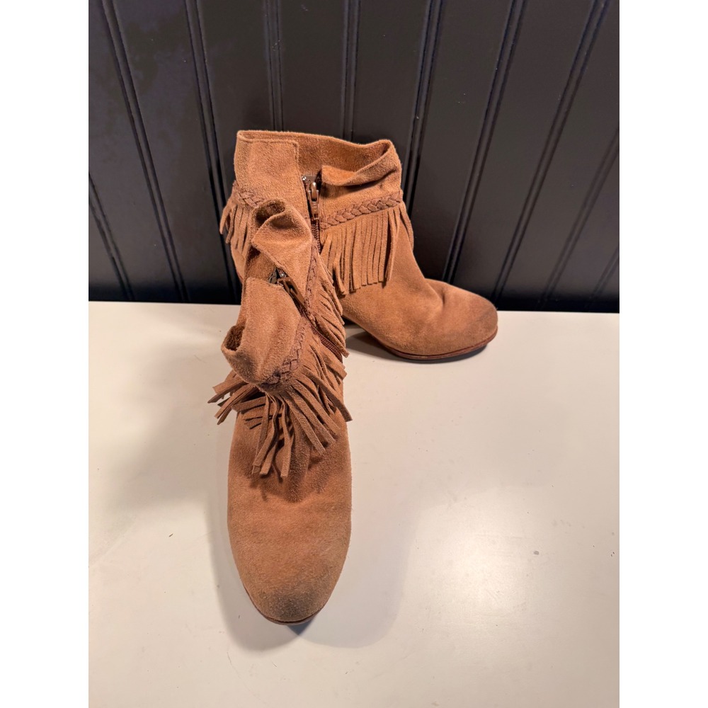 Gianni Bini Tan Suede Fringe Ankle Boots Womens Size 8.5 M Western Booties